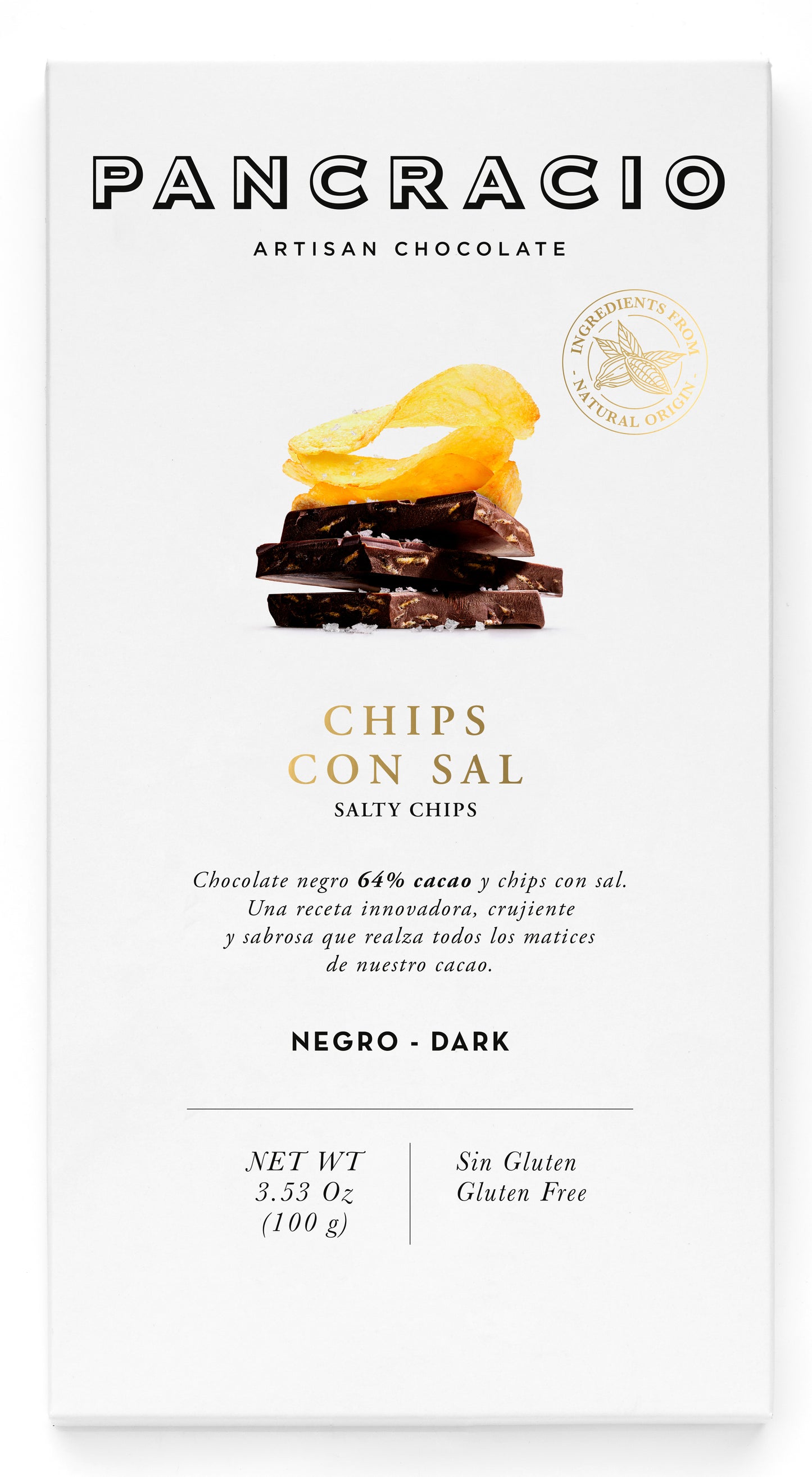Занаятчийски шоколад PANCRACIO 100гр. - черен с чипс със сол