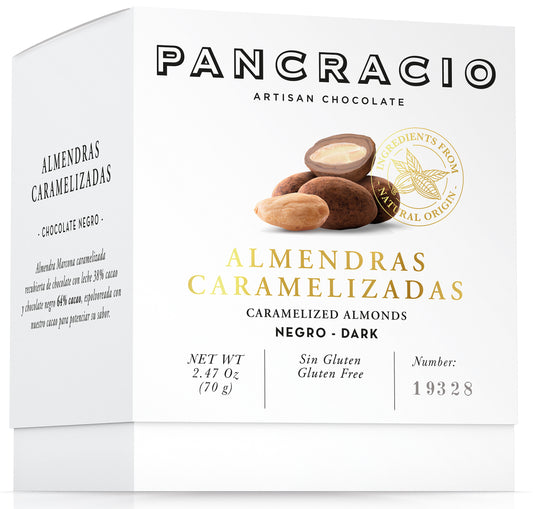 Шоколадови бонбони PANCRACIO с карамелизирани бадеми - черен шоколад 70гр.