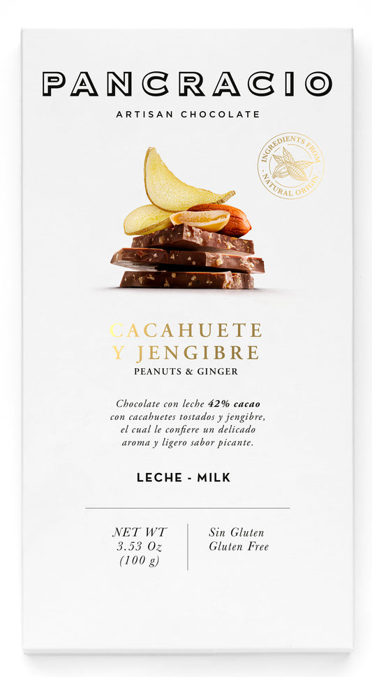 Занаятчийски шоколад PANCRACIO 100гр. - млечен с фъстъци и джинджифил
