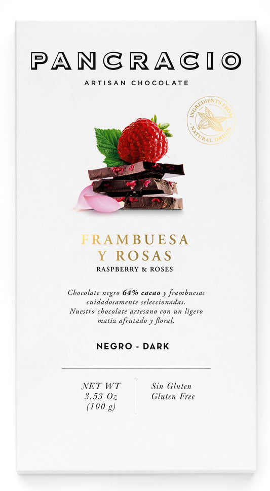 Занаятчийски шоколад PANCRACIO 100гр. - черен с малини и рози